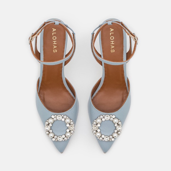 ALOHAS Cinderella Crystal Baby Blue Leather Pumps Heels Size 37 - Picture 3 of 14